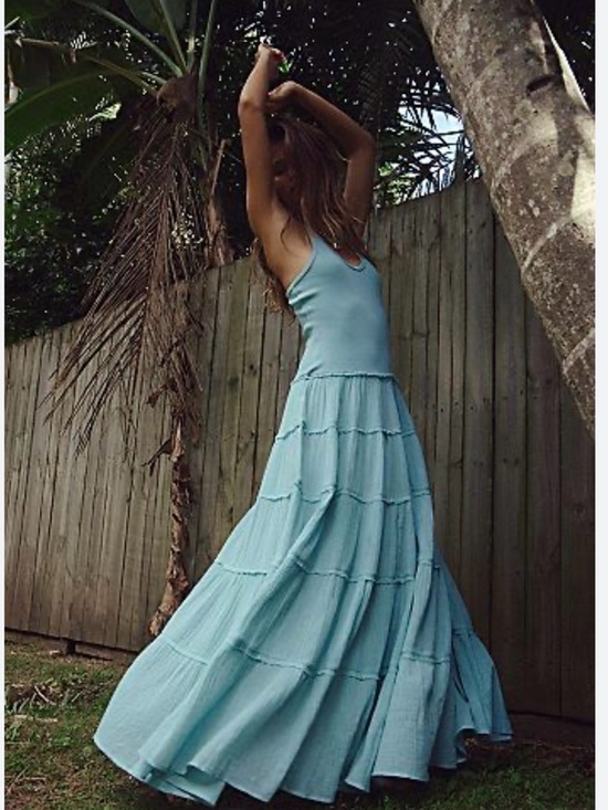 Free People Dresses & Skirts - Free People Light Blue Tiered Maxi Dress 🔥 Size XL